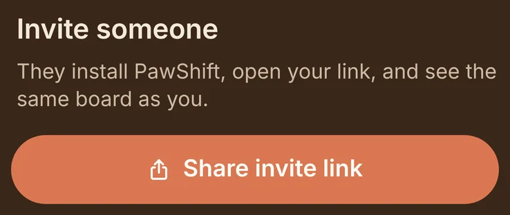 The Invite someone part of the Household tab, with the Share invite link button